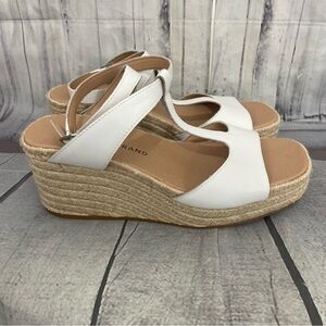 Lucky Brand Size 7.5 M White Ankle Strap Espadrille Wedge Sandals Jute Leather